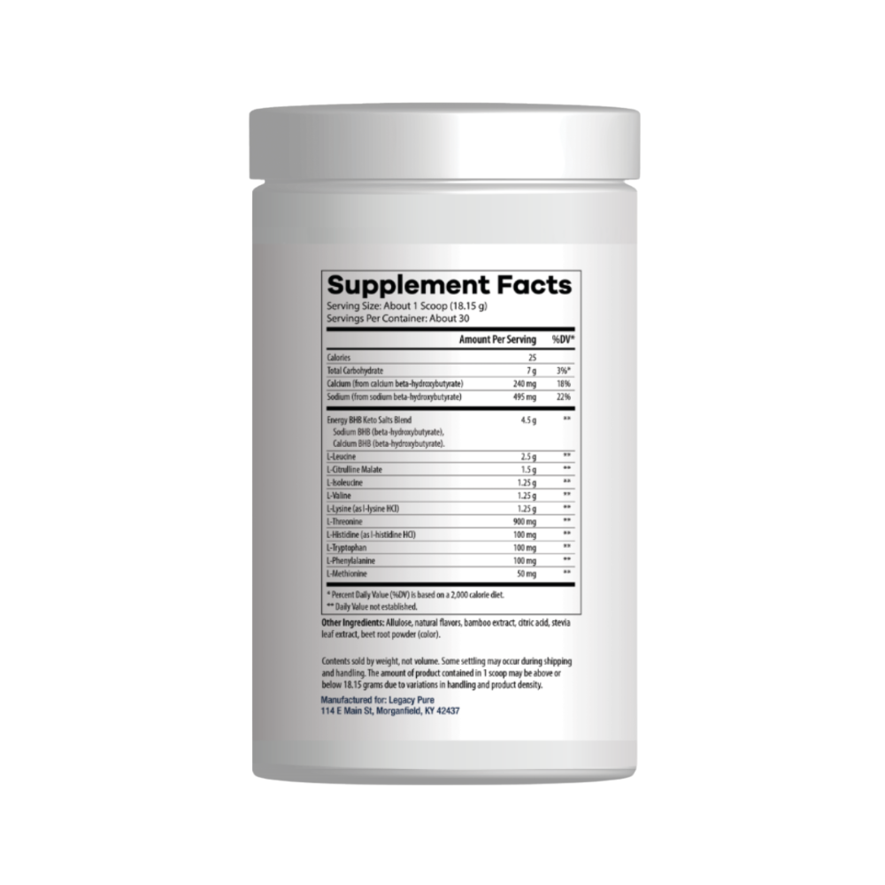 BHB Supreme Dietary Supplement Facts | Legacy Pure Supplements