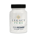 Legacy Pure Brain Recharge dietary supplement bottle with abstract wave label design