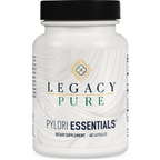 Legacy Pure Pylori Essentials dietary supplement bottle with 60 capsules for digestive wellness