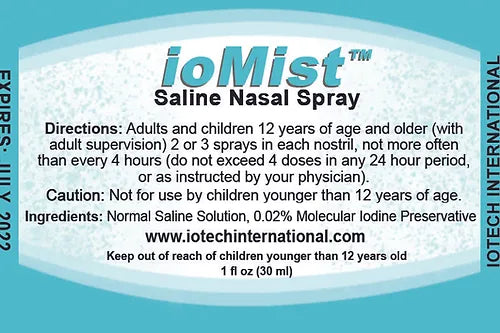 ioMoist Spray Saline Nasal Spray Label